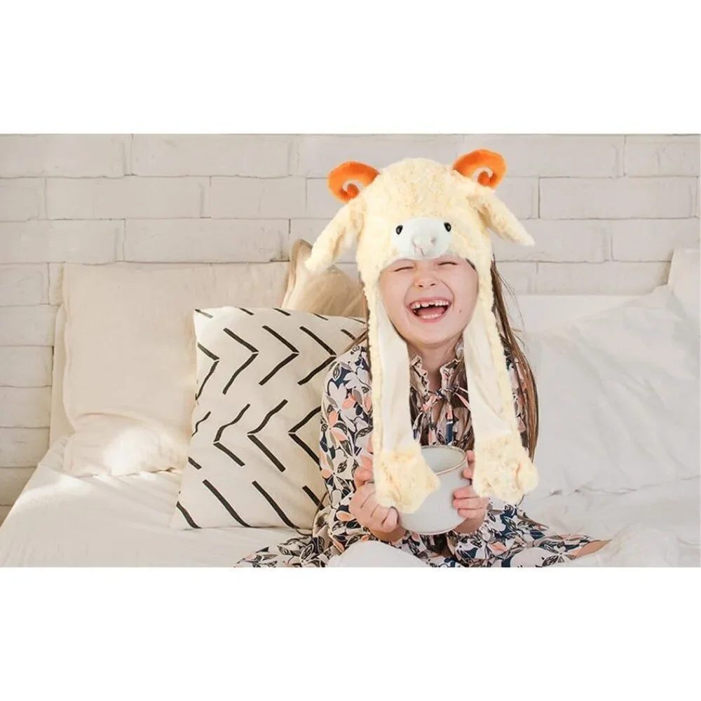 Kids Lamb Animal Hat with Ears Moving Jumping Pop Up Beating Plush Holiday